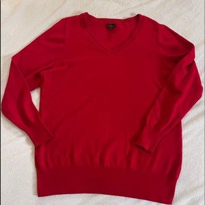 Worthington Woman V-Neck Knit Pullover Long Sleeve Red Sweater OX